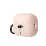 Carcasa Silicone Karl Lagerfeld KLAP2RUNIKH, logo Karl Head 3D, cu breloc, compatibila cu AirPods Pro 2, Roz 4 - lerato.ro
