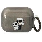 Carcasa Karl Lagerfeld, Logo Karl & Choupette Glitter, cu breloc, compatibila cu AirPods Pro, Negru 2 - lerato.ro