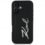 Carcasa Karl Lagerfeld HC Grained PU Metal Signature, cu suport pentru card,  compatibila cu iPhone 16, Negru 2 - lerato.ro