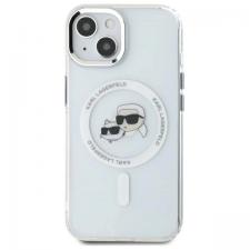 Carcasa Karl Lagerfeld IML Metal Karl & Choupette Head, Ring MagSafe, compatibila cu iPhone 14, Alb