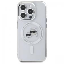 Carcasa Karl Lagerfeld IML Metal Karl & Choupette Head, Ring MagSafe, compatibila cu iPhone 15 Pro, Alb