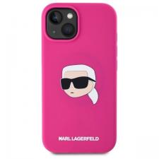 Carcasa Silicone Karl Lagerfeld Print Karl Head, cu MagSafe, compatibila cu iPhone 15, Fucsia