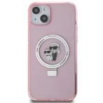 Carcasa Karl Lagerfeld Ring Stand Karl & Choupette cu MagSafe, compatibila cu iPhone 15 Plus, Roz 2 - lerato.ro