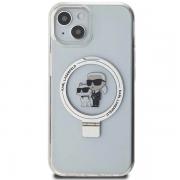 Carcasa Karl Lagerfeld Ring Stand Karl & Choupette cu MagSafe, compatibila cu iPhone 13 / 14 / 15, Alb