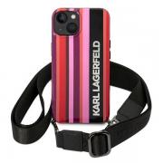 Carcasa Color Stripes Karl Lagerfeld Strap compatibila cu iPhone 14 Plus / 15 Plus, Roz
