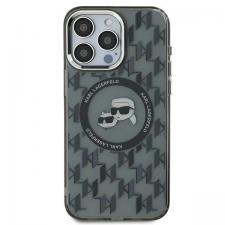Carcasa Karl Lagerfeld IML Monogram Karl & Choupette Head, Ring MagSafe, compatibila cu iPhone 15, Negru