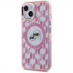 Carcasa Karl Lagerfeld IML Monogram Karl & Choupette Head, Ring MagSafe, compatibila cu iPhone 15 Plus, Roz 3 - lerato.ro