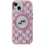 Carcasa Karl Lagerfeld IML Monogram Karl & Choupette Head, Ring MagSafe, compatibila cu iPhone 15 Plus, Roz 2 - lerato.ro