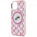 Carcasa Karl Lagerfeld IML Monogram Karl & Choupette Head, Ring MagSafe, compatibila cu iPhone 15 Plus, Roz 7 - lerato.ro