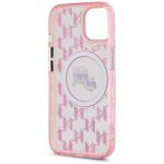 Carcasa Karl Lagerfeld IML Monogram Karl & Choupette Head, Ring MagSafe, compatibila cu iPhone 15 Plus, Roz 8 - lerato.ro