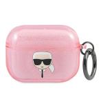 Carcasa Karl Lagerfeld, Logo Karl's Head Glitter, cu breloc, compatibila cu AirPods Pro, Roz 2 - lerato.ro