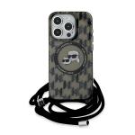 Carcasa Karl Lagerfeld IML Crossbody Monogram Karl & Choupette Head MagSafe, cu Lanyard, compatibila cu iPhone 15 Pro, Negru 2 - lerato.ro