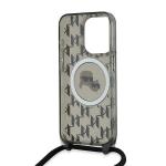 Carcasa Karl Lagerfeld IML Crossbody Monogram Karl & Choupette Head MagSafe, cu Lanyard, compatibila cu iPhone 15 Pro, Negru 7 - lerato.ro