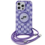 Carcasa Karl Lagerfeld IML Crossbody Monogram Karl & Choupette Head MagSafe, cu Lanyard, compatibila cu iPhone 15 Pro, Mov 2 - lerato.ro