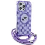 Carcasa Karl Lagerfeld IML Crossbody Monogram Karl & Choupette Head MagSafe, cu Lanyard, compatibila cu iPhone 15 Pro, Mov 4 - lerato.ro