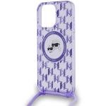 Carcasa Karl Lagerfeld IML Crossbody Monogram Karl & Choupette Head MagSafe, cu Lanyard, compatibila cu iPhone 15 Pro, Mov 6 - lerato.ro
