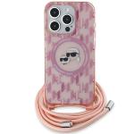 Carcasa Karl Lagerfeld IML Crossbody Monogram Karl & Choupette Head MagSafe, cu Lanyard, compatibila cu iPhone 15 Pro, Roz 3 - lerato.ro