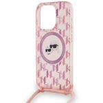 Carcasa Karl Lagerfeld IML Crossbody Monogram Karl & Choupette Head MagSafe, cu Lanyard, compatibila cu iPhone 15 Pro, Roz 13 - lerato.ro