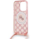 Carcasa Karl Lagerfeld IML Crossbody Monogram Karl & Choupette Head MagSafe, cu Lanyard, compatibila cu iPhone 15 Pro, Roz 14 - lerato.ro