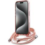 Carcasa Karl Lagerfeld IML Crossbody Monogram Karl & Choupette Head MagSafe, cu Lanyard, compatibila cu iPhone 15 Pro, Roz 5 - lerato.ro