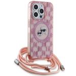 Carcasa Karl Lagerfeld IML Crossbody Monogram Karl & Choupette Head MagSafe, cu Lanyard, compatibila cu iPhone 15 Pro, Roz 11 - lerato.ro
