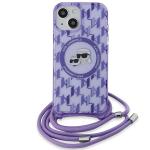 Carcasa Karl Lagerfeld IML Crossbody Monogram Karl & Choupette Head MagSafe, cu Lanyard, compatibila cu iPhone 15 / 14/ 13, Mov 2 - lerato.ro