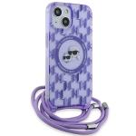 Carcasa Karl Lagerfeld IML Crossbody Monogram Karl & Choupette Head MagSafe, cu Lanyard, compatibila cu iPhone 15 / 14/ 13, Mov 4 - lerato.ro