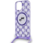 Carcasa Karl Lagerfeld IML Crossbody Monogram Karl & Choupette Head MagSafe, cu Lanyard, compatibila cu iPhone 15 / 14/ 13, Mov 6 - lerato.ro