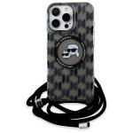 Carcasa Karl Lagerfeld IML Crossbody Monogram Karl & Choupette Head MagSafe, cu Lanyard, compatibila cu iPhone 16 Pro, Negru 2 - lerato.ro