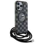 Carcasa Karl Lagerfeld IML Crossbody Monogram Karl & Choupette Head MagSafe, cu Lanyard, compatibila cu iPhone 16 Pro, Negru 4 - lerato.ro