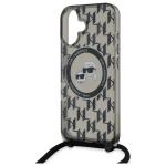 Carcasa Karl Lagerfeld IML Crossbody Monogram Karl & Choupette Head MagSafe, cu Lanyard, compatibila cu iPhone 16, Negru 13 - lerato.ro