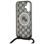 Carcasa Karl Lagerfeld IML Crossbody Monogram Karl & Choupette Head MagSafe, cu Lanyard, compatibila cu iPhone 16, Negru 7 - lerato.ro