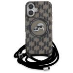 Carcasa Karl Lagerfeld IML Crossbody Monogram Karl & Choupette Head MagSafe, cu Lanyard, compatibila cu iPhone 16, Negru 10 - lerato.ro