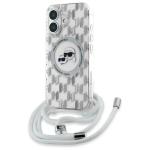 Carcasa Karl Lagerfeld IML Crossbody Monogram Karl & Choupette Head MagSafe, cu Lanyard, compatibila cu iPhone 16, Transparent 2 - lerato.ro