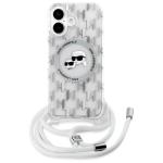 Carcasa Karl Lagerfeld IML Crossbody Monogram Karl & Choupette Head MagSafe, cu Lanyard, compatibila cu iPhone 16, Transparent 3 - lerato.ro