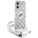 Carcasa Karl Lagerfeld IML Crossbody Monogram Karl & Choupette Head MagSafe, cu Lanyard, compatibila cu iPhone 16, Transparent 4 - lerato.ro