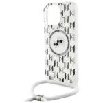 Carcasa Karl Lagerfeld IML Crossbody Monogram Karl & Choupette Head MagSafe, cu Lanyard, compatibila cu iPhone 16 Pro Max, Transparent 6 - lerato.ro