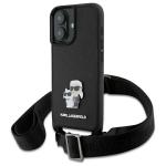 Carcasa Karl Lagerfeld Saffiano Karl & Choupette Metal Pin CBDY Strap compatibila cu iPhone 16, Negru 3 - lerato.ro