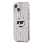 Carcasa Karl Lagerfeld IML Choupette Head & Monogram, compatibila cu iPhone 13 / 14 / 15, Pink 3 - lerato.ro