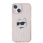 Carcasa Karl Lagerfeld IML Choupette Head & Monogram, compatibila cu iPhone 13 / 14 / 15, Pink 12 - lerato.ro