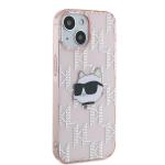 Carcasa Karl Lagerfeld IML Choupette Head & Monogram, compatibila cu iPhone 13 / 14 / 15, Pink 5 - lerato.ro