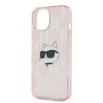 Carcasa Karl Lagerfeld IML Choupette Head & Monogram, compatibila cu iPhone 13 / 14 / 15, Pink 7 - lerato.ro