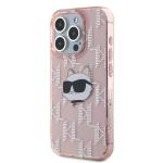 Carcasa Karl Lagerfeld IML Choupette Head & Monogram, compatibila cu iPhone 15 Pro Max, Roz 3 - lerato.ro