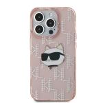Carcasa Karl Lagerfeld IML Choupette Head & Monogram, compatibila cu iPhone 15 Pro Max, Roz 2 - lerato.ro