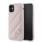 Carcasa Karl Lagerfeld Diagonal Quilted Script compatibila cu iPhone 11 / XR, Roz 4 - lerato.ro