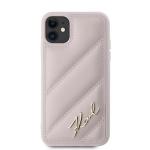 Carcasa Karl Lagerfeld Diagonal Quilted Script compatibila cu iPhone 11 / XR, Roz 2 - lerato.ro