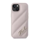Carcasa Karl Lagerfeld Diagonal Quilted Script compatibila cu iPhone 13 / 14 / 15, Pink 2 - lerato.ro