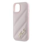 Carcasa Karl Lagerfeld Diagonal Quilted Script compatibila cu iPhone 13 / 14 / 15, Pink 7 - lerato.ro