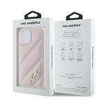Carcasa Karl Lagerfeld Diagonal Quilted Script compatibila cu iPhone 13 / 14 / 15, Pink 9 - lerato.ro