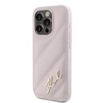 Carcasa Karl Lagerfeld Diagonal Quilted Script compatibila cu iPhone 15 Pro Max, Roz 3 - lerato.ro
